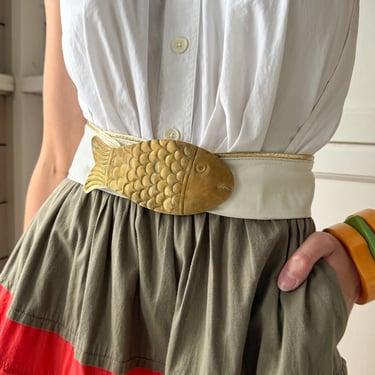 70s White Leather Fish Belt