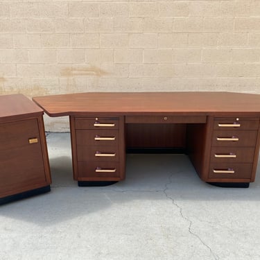 1940s Stow + Davis Executive Desk and Return Cabinet 