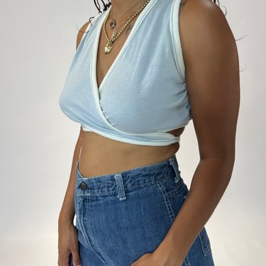 60s 70s Light Blue Pique Crop Top