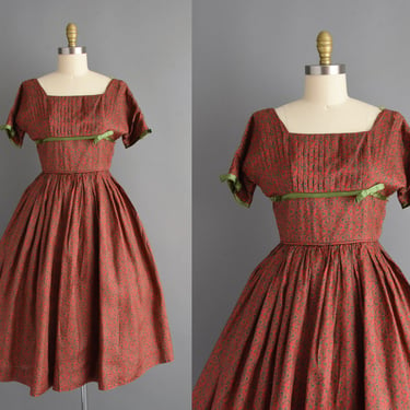 1950s vintage Dress | Red Silk Sweeping Full Skirt Party Dress | Small 