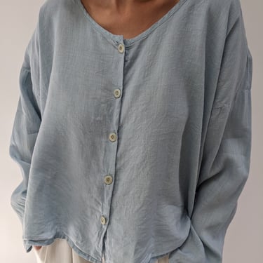 Sky Blue Flax Linen Blouse