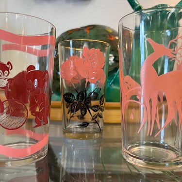 MCM drinking glasses 1950s mismatched pink cute barware 