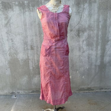 Vintage 1930s Pink Cotton Swiss Dot &amp; Stripe Dress Shirt Frock Mens Shirting