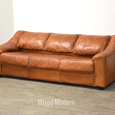 Burnt Orange Modern Leather Sofa 