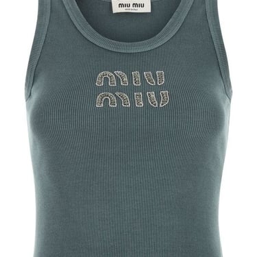 Miu Miu Women Petrol Blue Stretch Cotton Tank Top