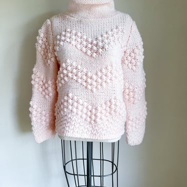 Vintage 1980s Pale Pink Pom Pom Sweater / S 