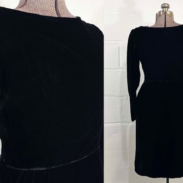 Vintage Black Velvet Dress Mod 1960s 60s Bracelet Long Sleeve Boho Party Cocktail Goth Vamp New Year's Eve Holiday Small XS 