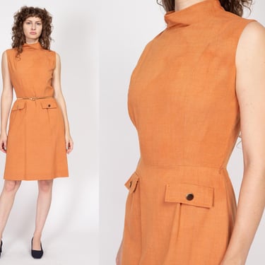 Medium 60s Burnt Orange Mockneck Mini Dress, As Is | Vintage Sleeveless A Line Dress 