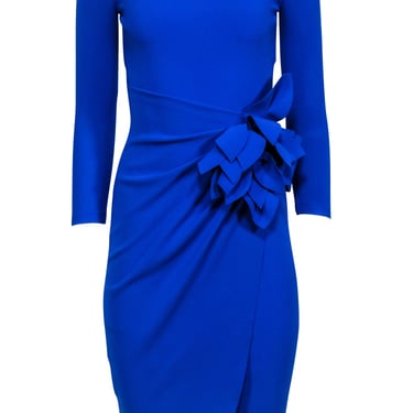 Chiara Boni - Cobalt Blue Crop Sleeve Flower Waist Detail Dress Sz 2