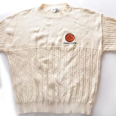 1960's IDAHO STATE Univ Men's Pullover Sweater Vintage Ivory Cotton, LARGE, 1963 University Collegiate Sweater Preppy Prep 