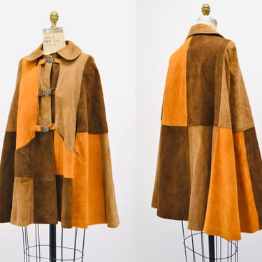 Western Horse Poncho Brown Suede Cape Leather Cape Coat 70s