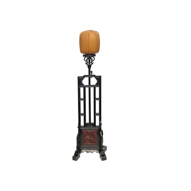 Vintage Chinese Brown Wood Floor Lamp Kirin Carving Base ws3764E 