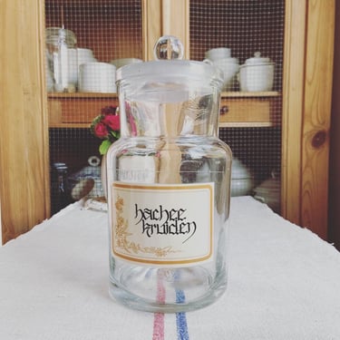 Beautiful vintage Dutch hand blown glass jar With  it ‘s original label- HBJ2 