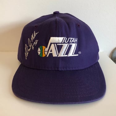 1990s AJD Karl Malone Utah Jazz Purple Facsimile Autograph Snapback