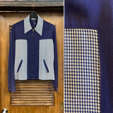 Vintage 1950’s Two-Tone Gabardine T-Panel Rayon Rockabilly Zipper Jacket, Windbreaker Style, 50’s Vintage Clothing 