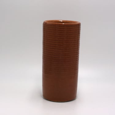 vintage ribbed pottery vase rust ceramic 