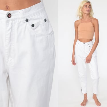 90s LA Gear Jeans 26 -- White Skinny Mom Jeans High Waist ANKLE ZIP Jeans Denim Pants 90s Slim Jeans Vintage Small 4 