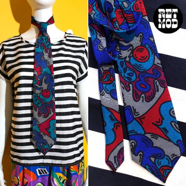 Fun Statement Abstract Novelty Print Vintage 80s 90s Neck Tie with Keith Haring Vibes 