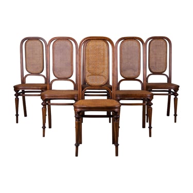Antique Austrian Bentwood Dining Chairs W/ Cane Seats by Thonet - Set of 6 