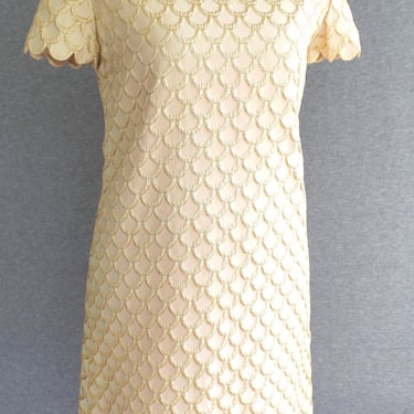 1960s - Gold - Cocktail Dress - Lined - Metal Zipper - Mid Century Mod - Estimated size  L 