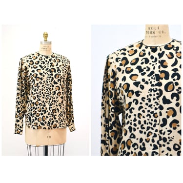 90s Animal Print Silk Shirt Leopard Print Silk Shirt Small Medium// Vintage Silk Animal Print Shirt Long Sleeve Silk Blouse Top Flora Kung 