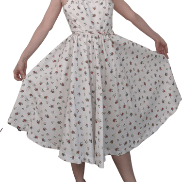 80s White Floral Dress Open Tie Back Summer Sundress By Lanz