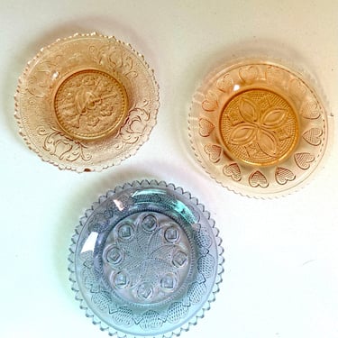 Vintage Pairpoint Pink, Peach, and Smokey Gray Glass Cup Plates, Vintage Glass Coasters, Drinkware 