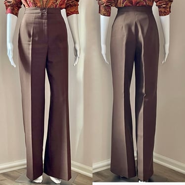 Chocolate Brown High Waist Flat Front Trousers 1970's Flare 