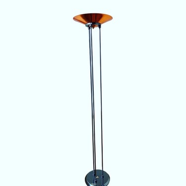 Postmodern Italian Floor Torchiere Lamp Copper Brass & Steel