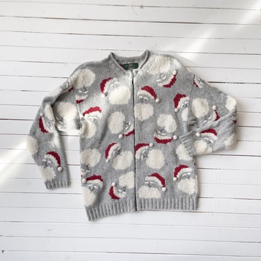wool Christmas sweater 90s vintage Orvis Santa Claus embroidered wool cardigan 