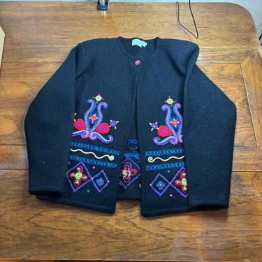 Doncaster Sport Black Embroidered Western Cardigan Sweater, Size Small 