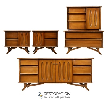 Sculpted 4 Piece Vintage Mid Century Bedroom Set c. 1960s 