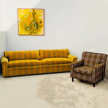 Yellow Velour Striped Sofa Couch