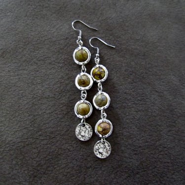 Jasper and silver dangle earrings, earth tones 