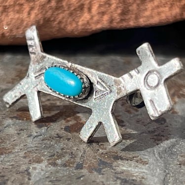 Vintage Native American Small Sterling Silver Horse Dog Pin / Brooch with Turquoise by Bell Trading Post 