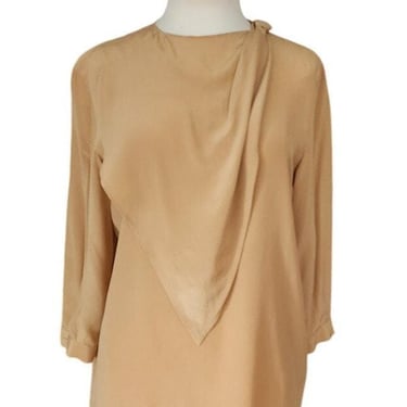 Vintage 90s Beige Silk Blouse w/Scarf Panel Armani Collezioni / S 