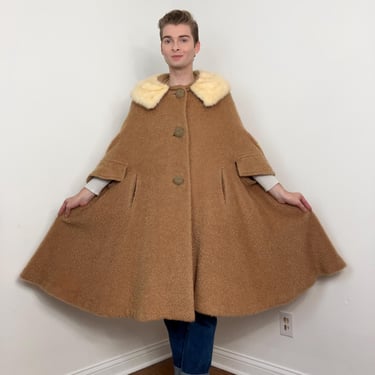 60s Mohair blend cape with mink fur collar 