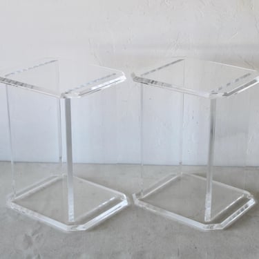 Mid-Century Modern Lucite Small Scale Rectangular Side Tables Plant Stands Vintage -a pair 