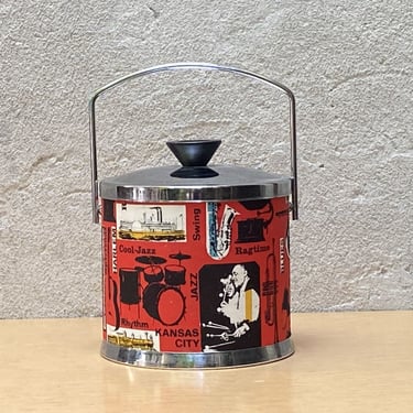 Vintage Old Time Jazz and Blues Ice Bucket in Red, Black and Chrome, 1980s 