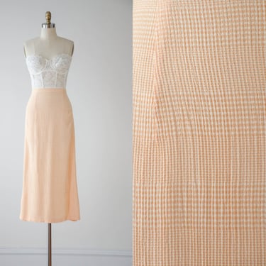 cute cottagecore skirt | 80s 90s vintage pastel peach orange white checkered plaid long midi skirt 