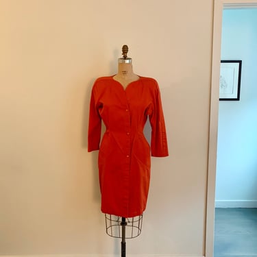 Vintage Thierry Mugler 1980s orange cotton snap front dress-size 42 (M) 