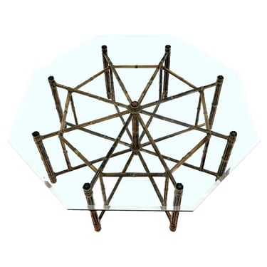 #1412 Oversize Glass Top McGuire Octagonal Dining Table