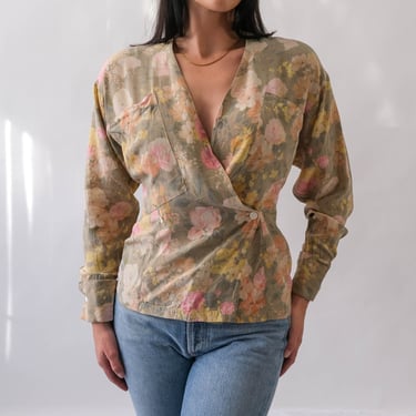 Vintage 80s GENNY for Capriccio Pastel Silk Blouse w/ Floral Print | Made in Italy | 100% Silk | 1980s Designer Top, Vintage blouse 