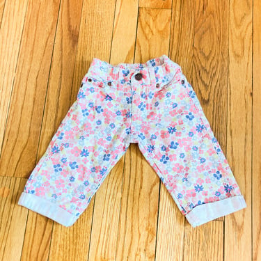 90s Toddler OshKosh Pink Blue White Floral Cotton Denim Jeans | Toddler Size 3T 