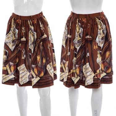 1950's Brown Sheet Music Printed Skirt Size M