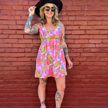 Vintage 60s pink psych mini dress