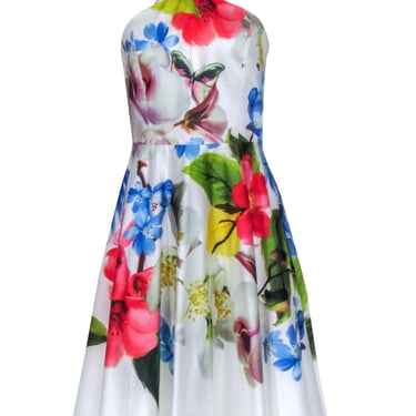 Ted Baker - White & Multi Color Floral Midi Dress Sz 6