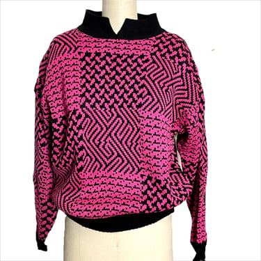 80s pink and black jacquard sweater - NWT - size large 