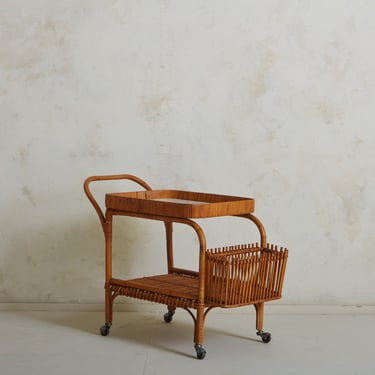 Bamboo + Cane Bar Cart, France 20th Century