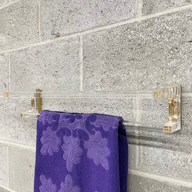 Vintage Towel Rack Retro 1980s Contemporary + Acrylic + Lucite + Clear + Gold + 20 1/2 Inch Length + Bathroom Storage + Home and Bath Decor 
